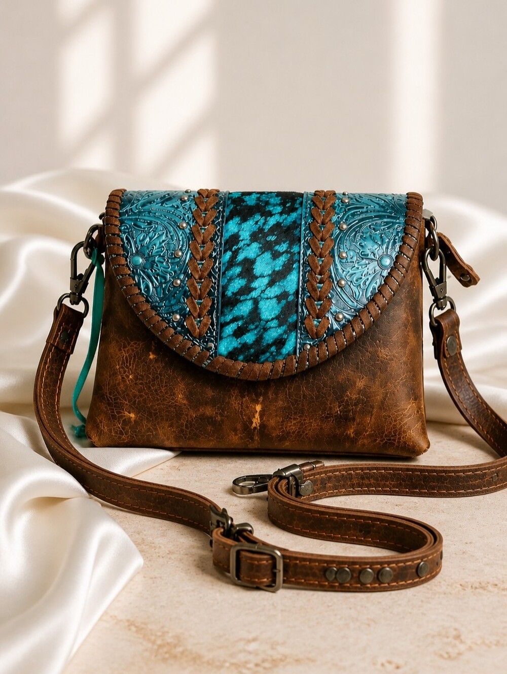 Montana West New Real Leather Tooled Collection Crossbody/Wristlet